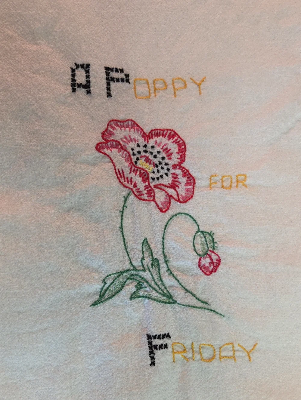 Vintage Flour Sack Kitchen Towels Days Of Week Embroidered Floral Set Of 6